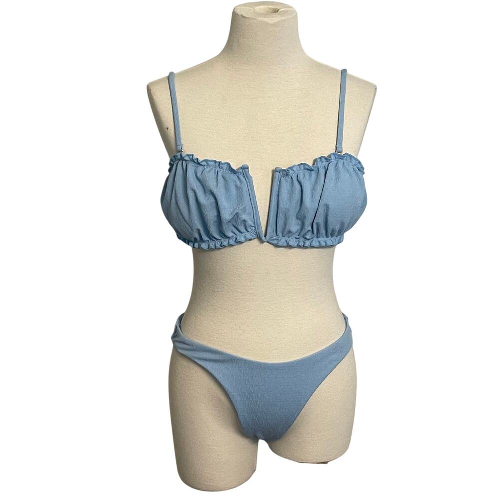 SHEIN Women's Bikini Baby Blue Gathered Top Size Large‎ Milkmaid